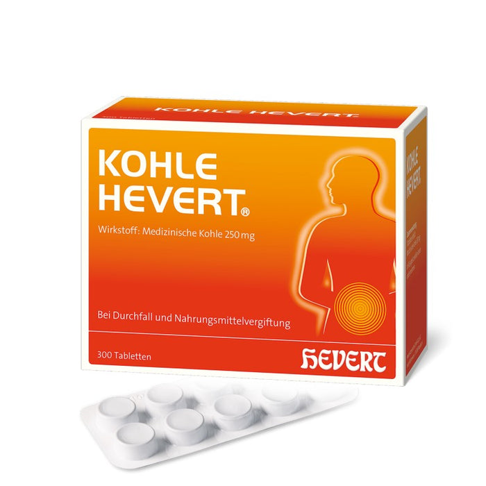 Kohle Hevert bei Durchfall sowie bei Vergiftungen durch Lebensmittel, Schwermetalle und Medikamente, 300 St. Tabletten