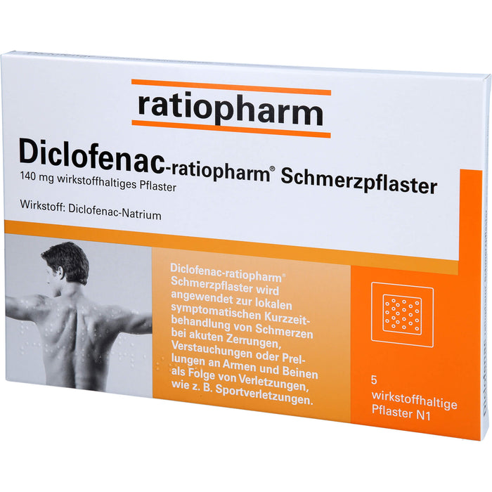 Diclofenac-ratiopharm Schmerzpflaster, 140 mg wirkstoffhaltiges Pflaster, 5 pc Pansement