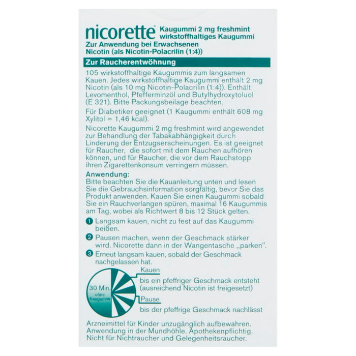 nicorette Kaugummi 2 mg Nicotin zuckerfrei freshmint, 105 St. Kaugummi