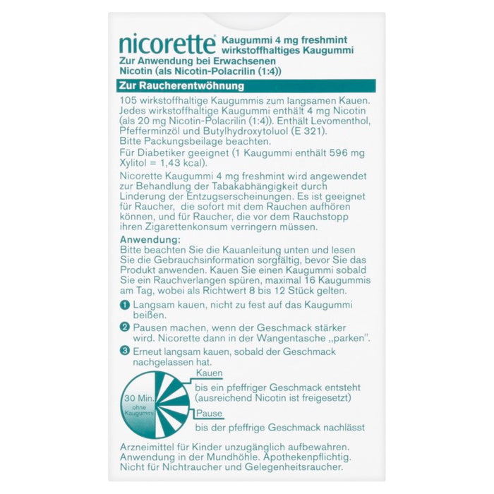 nicorette Kaugummi 4 mg Nicotin zuckerfrei freshmint für starke Raucher, 105 pcs. Chewing gum