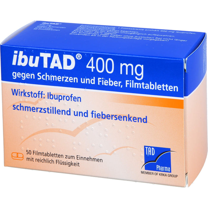 ibuTAD 400 mg Filmtabletten gegen Schmerzen und Fieber, 50 pc Tablettes