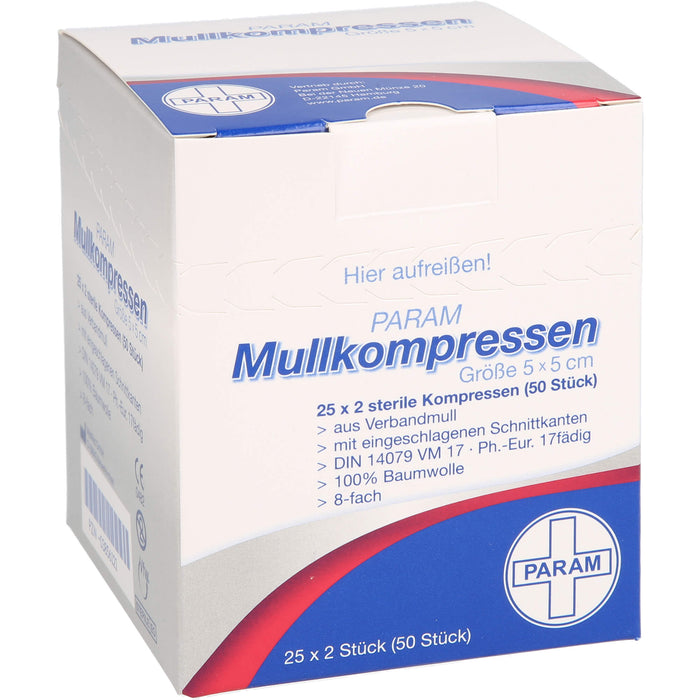 PARAM Mullkompressen 5 cm x 5 cm steril 8-fach, 50 pcs. Compresses