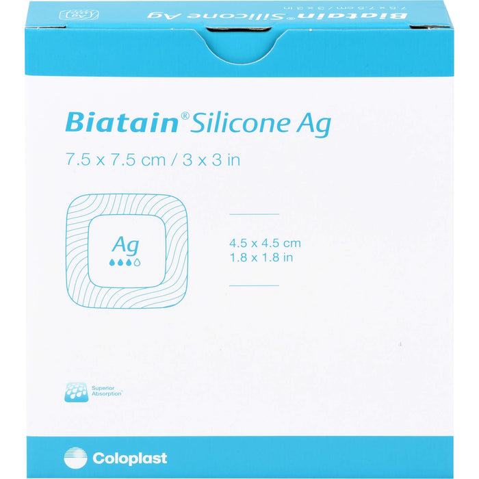 Biatain Silicone Ag Schaumverband mit Silber 7,5 cm x 7,5 cm, 5 pc Pansements