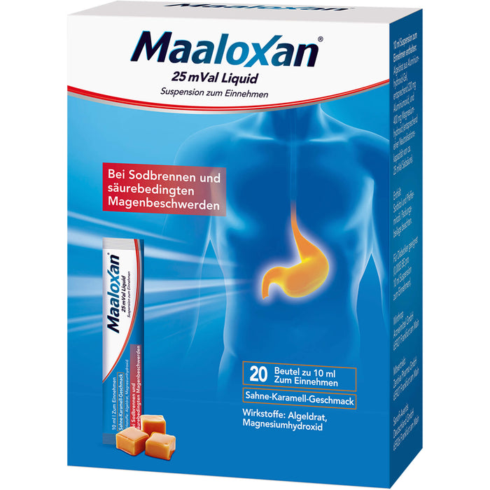 Maaloxan 25 mVal Suspension Sahne-Karamell bei Sodbrennen, 20 pcs. Sachets