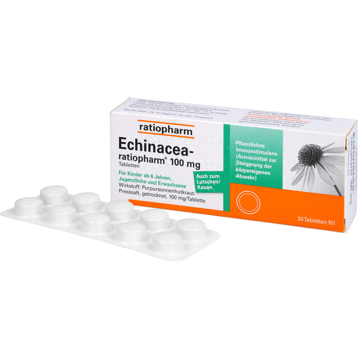 Echinacea-ratiopharm 100 mg Tabletten pflanzliches Immunstimulanz, 20 St. Tabletten