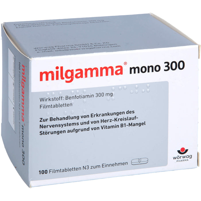 milgamma mono 300 Filmtabletten bei Erkrankungen des Nervensystems und von Herz-Kreislauf-Störungen, 100 pcs. Tablets