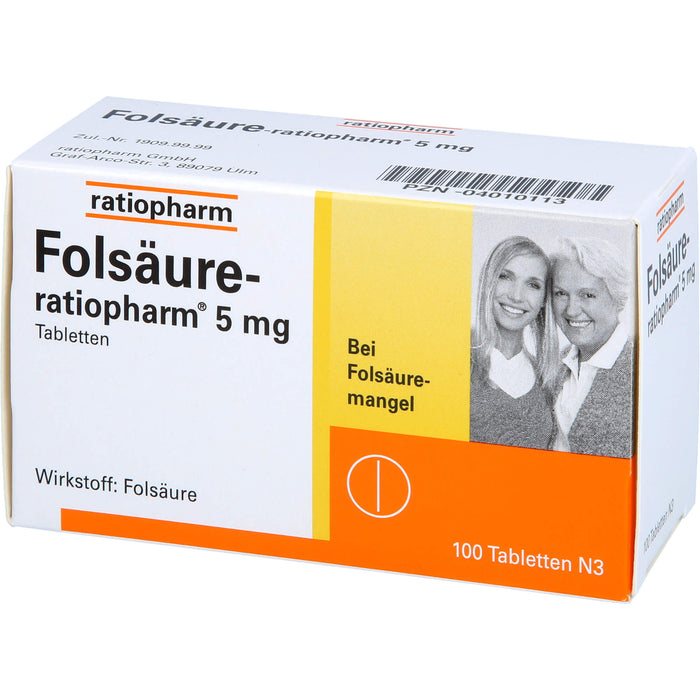 Folsäure-ratiopharm 5 mg Tabletten bei Folsäure-Mangel, 100 St. Tabletten