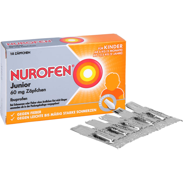 Nurofen Junior 60 mg Zäpfchen bei Fieber & Schmerzen ab 3 Monaten, 10 pcs. Suppositories