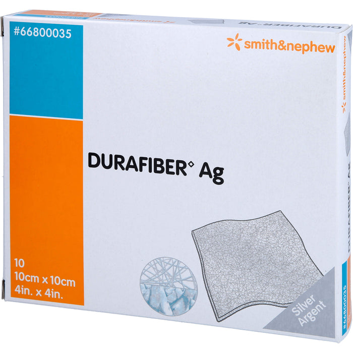 DURAFIBER Ag 10 x 10 cm absorbierender, gelbildender Faserverband mit Silber, 10 pcs. Wound dressings