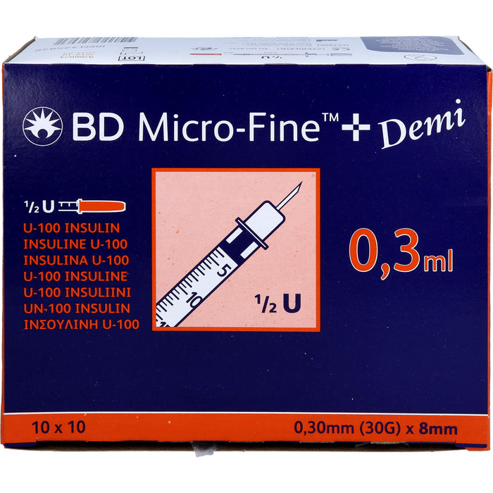 BD Micro-Fine+ U100 Demi 0,3x8mm, 100 St. Spritzen