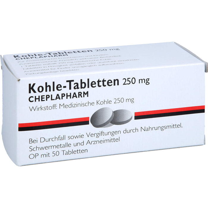 Kohle Tabletten 250 mg bei Durchfall sowie Vergiftungen durch Nahrungsmittel, Schwermetalle und Arzneimittel, 50 pcs. Tablets