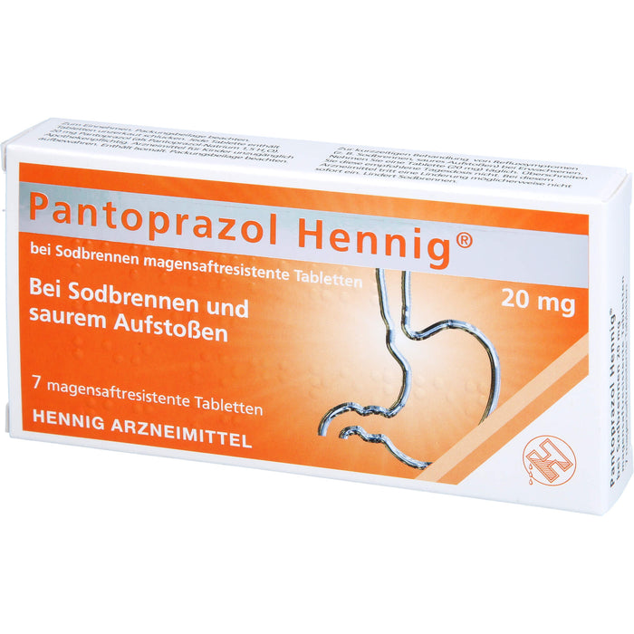 Pantoprazol Hennig 20 mg Tabletten bei Sodbrennen, 7 pc Tablettes