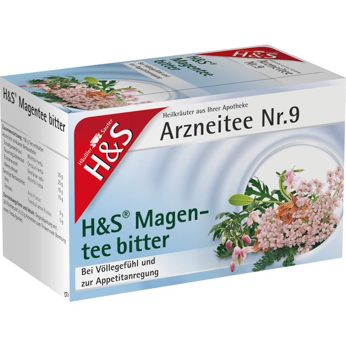 H&S Arzneitee Nr.9 Magentee bitter bei Völlegefühl und zur Appetitanregung, 20 pcs. Filter bag