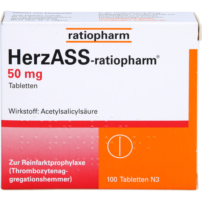 HerzASS-ratiopharm 50 mg Tabletten zur Reinfarktprophylaxe, 100 St. Tabletten