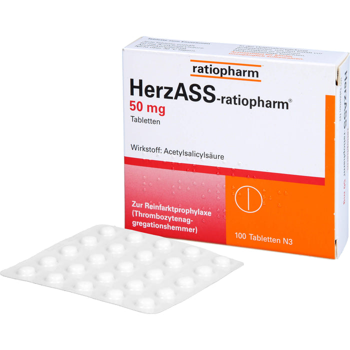 HerzASS-ratiopharm 50 mg Tabletten zur Reinfarktprophylaxe, 100 pcs. Tablets