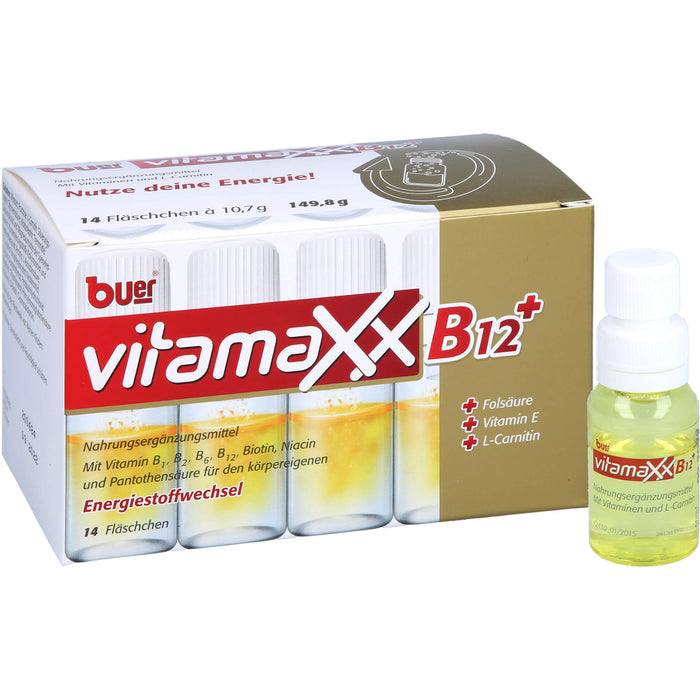 buer Vitamaxx B12+ Fläschchen zur Unterstützung des körpereigenen Energiestoffwechsel, 14 pc Solution