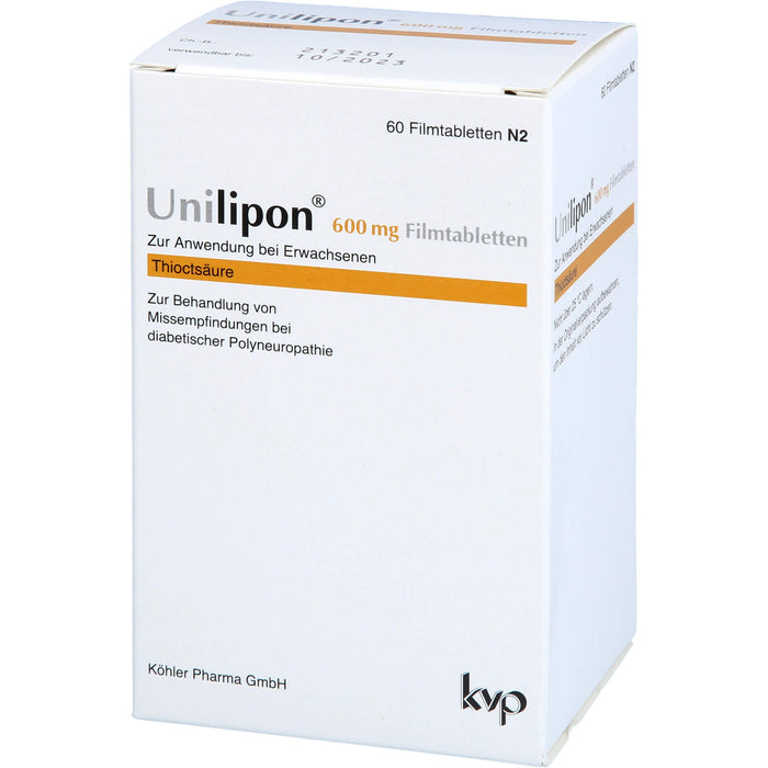 Unilipon 600 mg Filmtabletten bei Missempfindungen bei diabetischer Polyneuropathie, 60 pcs. Tablets