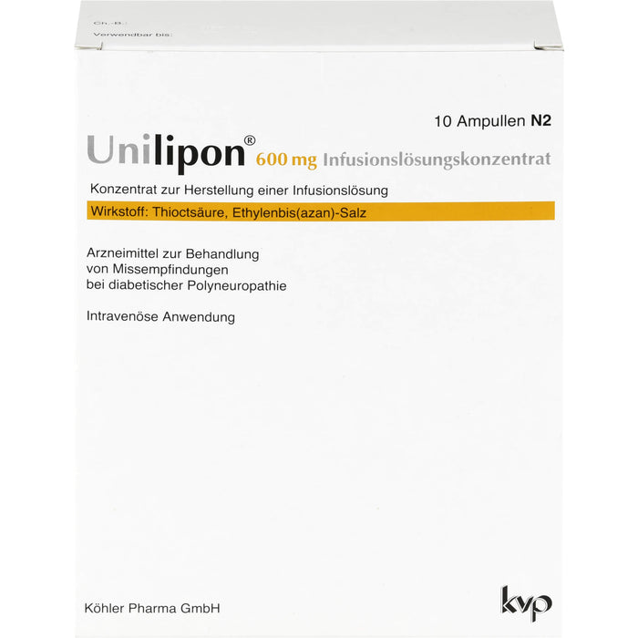 Unilipon 600 mg Infusionslösungskonzentrat bei Missempfindungen bei diabetischer Polyneuropathie, 10 pcs. Ampoules