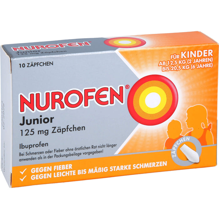 Nurofen Junior 125 mg Zäpfchen bei Fieber & Schmerzen ab 2 Jahren, 10 pc Suppositoires