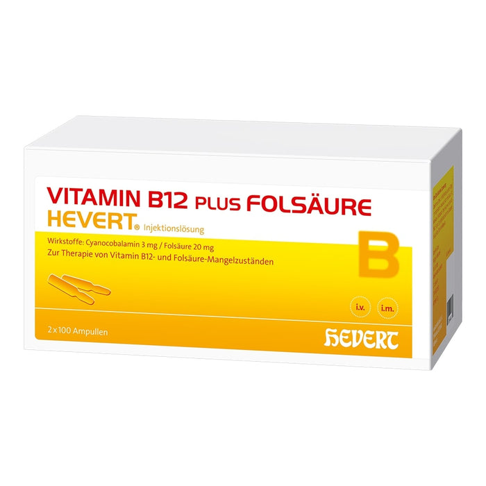 Vitamin B12 plus Folsäure Hevert zur Therapie und Prophylaxe von Folsäure- und Vitamin B12-Mangel, 200 St. Ampullen