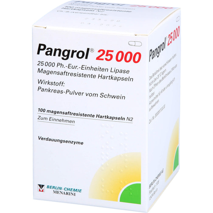 Pangrol 25 000, 25 000 Ph.-Eur.-Einheiten Lipase Magensaftresistente Hartkapseln, 100 pc Capsules