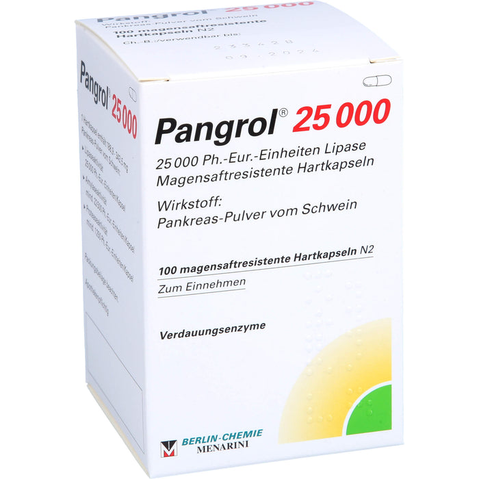 Pangrol 25 000, 25 000 Ph.-Eur.-Einheiten Lipase Magensaftresistente Hartkapseln, 100 pc Capsules