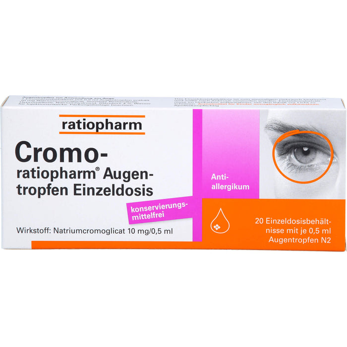 Cromo-ratiopharm Augentropfen Einzeldosis bei allergischer Bindehautentzündung, 20 St. Einzeldosisbehältnisse