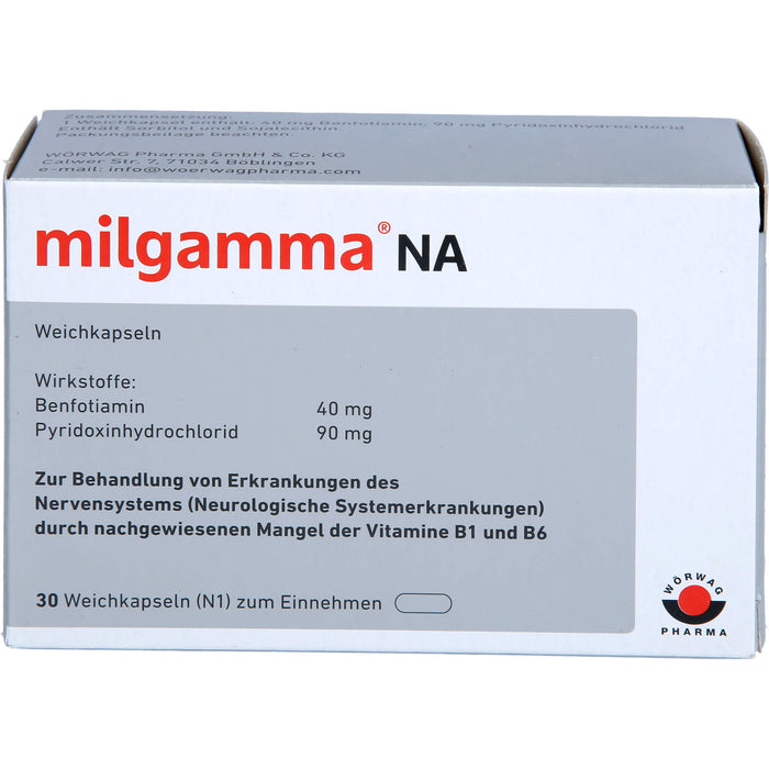 milgamma NA Weichkapseln zur Behandlung von Erkrankungen des Nervensystems durch nachgewiesenen Mangel an Vitamin B1 und B6, 30 pc Capsules