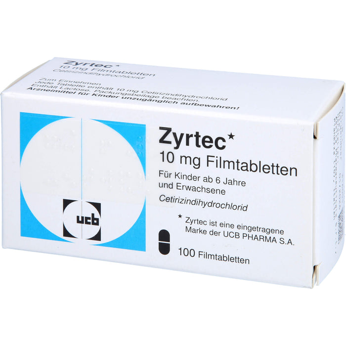 Zyrtec 10 mg kohlpharma Filmtabletten bei Allergien, 100 pc Tablettes