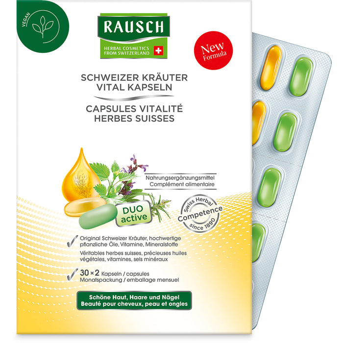 RAUSCH Schweizer-Kräuter Vital Kapseln für schöne Haare, Haut und Nägel, 60 pcs. Capsules