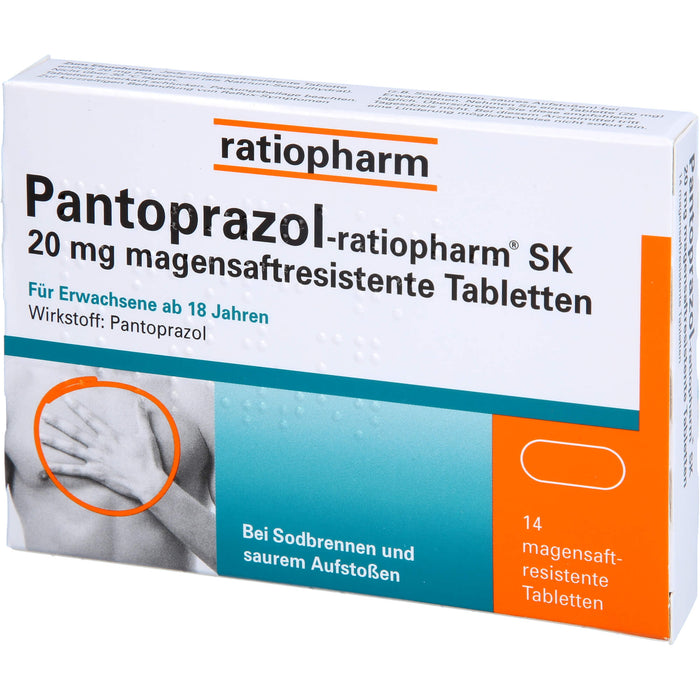 Pantoprazol-ratiopharm SK 20 mg Tabletten bei Sodbrennen, 14 pcs. Tablets