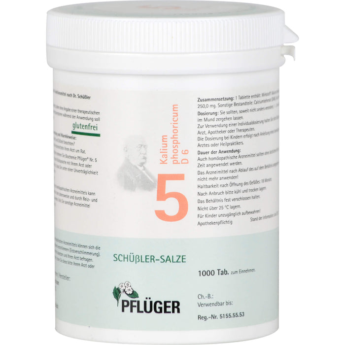 PFLÜGER Biochemie 5 Kalium phosphoricum D 6 Tabletten, 1000 St. Tabletten