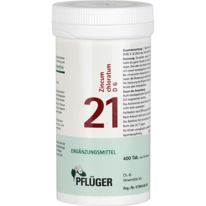 PFLÜGER Biochemie 21 Zincum chloratum D 6 Tabletten, 400 pcs. Tablets