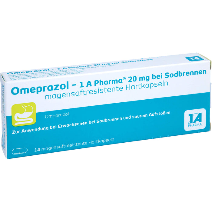 Omeprazol - 1 A Pharma 20 mg Hartkapseln bei Sodbrennen, 14 pc Capsules