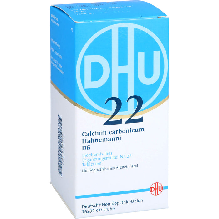 DHU Calcium carbonicum Hahnemanni D6 Biochemisches Ergänzungsmittel Nr. 22 – Das Mineralsalz des Calciumstoffwechsels und des Lymphsystems – umweltfreundlich im Arzneiglas, 420 pc Tablettes