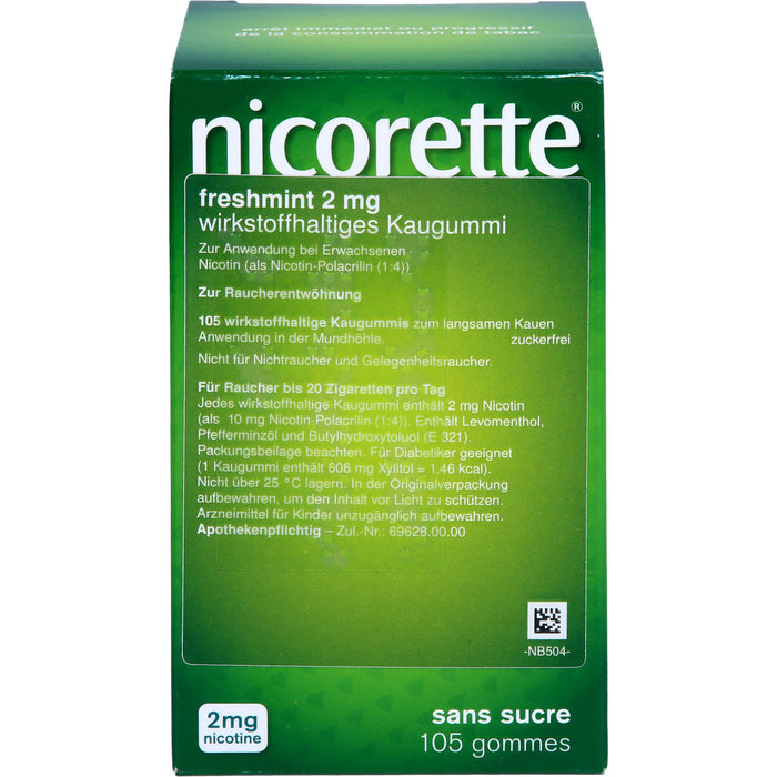 nicorette Kaugummi freshmint 2 mg Reimport Kohlpharma, 105 pc Gomme à mâcher