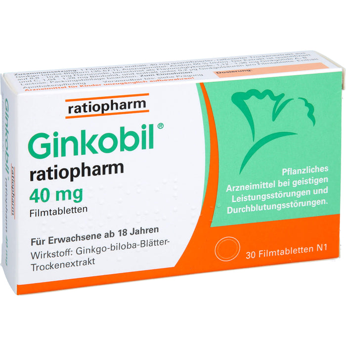 Ginkobil ratiopharm 40 mg Filmtabletten, 30 pcs. Tablets