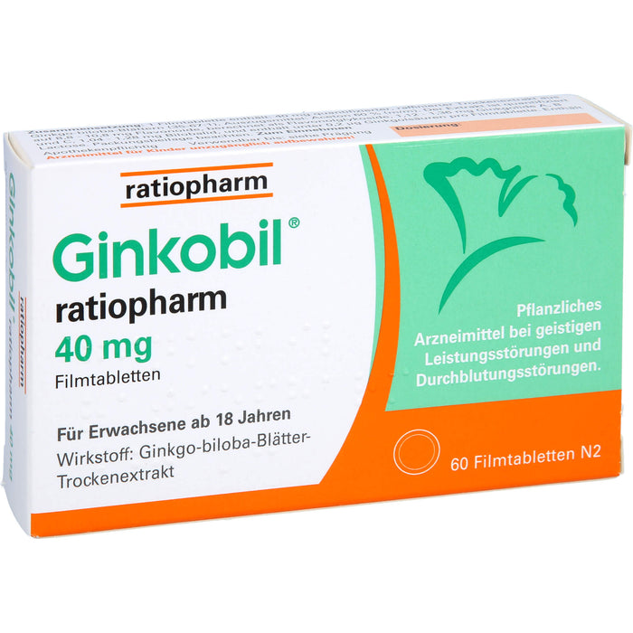 Ginkobil ratiopharm 40 mg Filmtabletten, 60 pc Tablettes