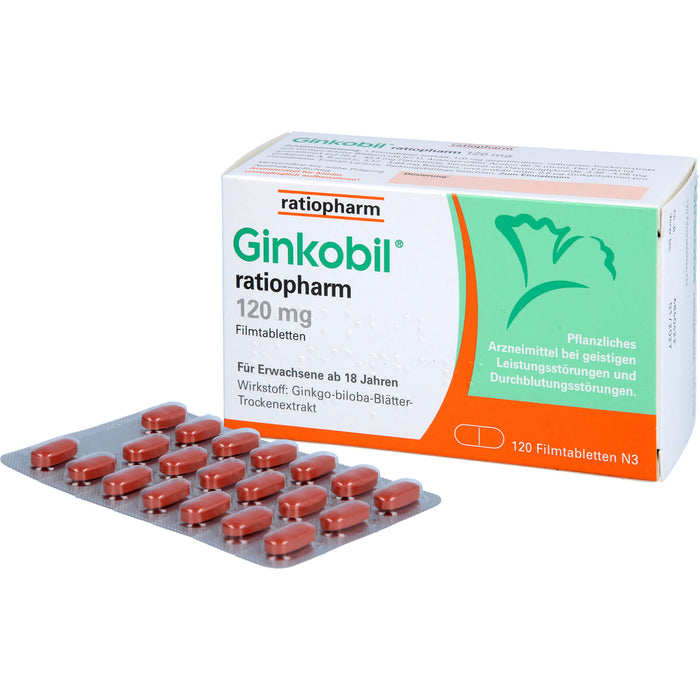 Ginkobil ratiopharm 120 mg Filmtabletten bei geistigen Leistungsstörungen und Durchblutungsstörungen, 120 St. Tabletten