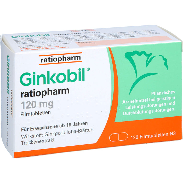 Ginkobil ratiopharm 120 mg Filmtabletten bei geistigen Leistungsstörungen und Durchblutungsstörungen, 120 pcs. Tablets