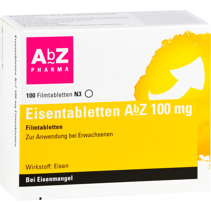 Eisentabletten AbZ 100 mg Filmtabletten bei Eisenmangel, 100 pcs. Tablets