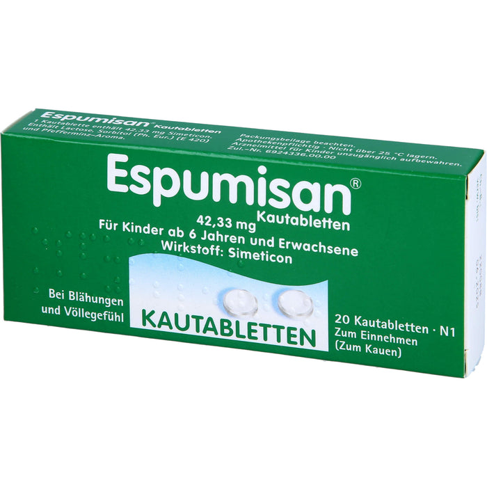 Espumisan 42,33 mg Kautabletten bei Blähungen und Völlegefühl, 20 St. Tabletten