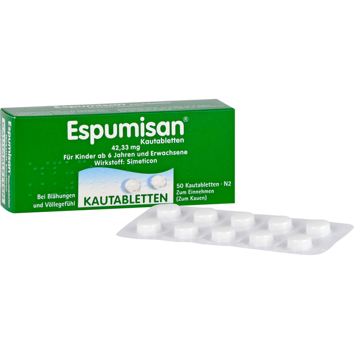 Espumisan Kautabletten bei Blähungen und Völlegefühl, 50 St. Tabletten