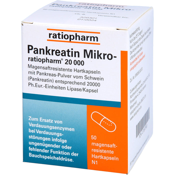 Pankreatin Mikro-ratiopharm 20000 Hartkapseln, 50 pc Capsules