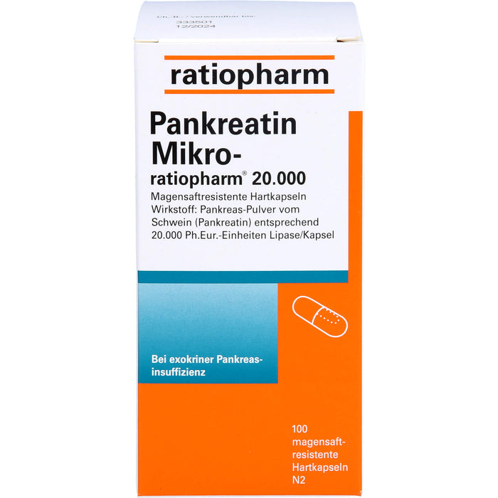 Pankreatin Mikro-ratiopharm 20 000 Hartkapseln bei Verdauungsstörungen, 100 pc Capsules