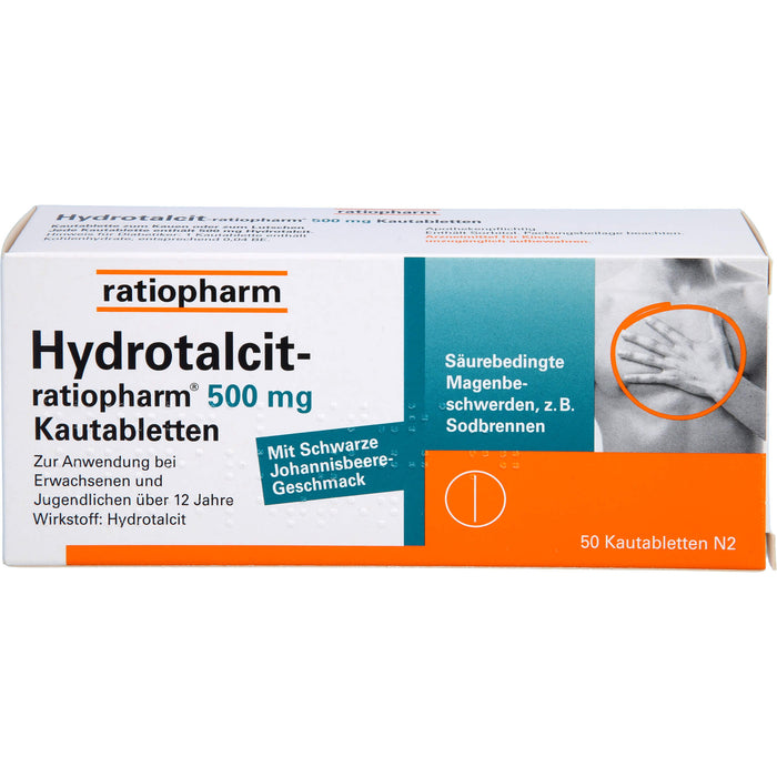 Hydrotalcit-ratiopharm 500 mg Kautabletten bei säurebedingte Magenbeschwerden wie Sodbrennen, 50 pcs. Tablets