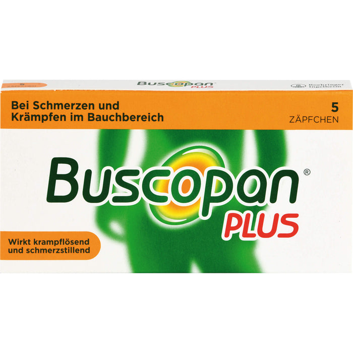 Buscopan plus 10 mg/800 mg Zäpfchen bei Schmerzen und Krämpfen im Bauchbereich, 5 pcs. Suppositories