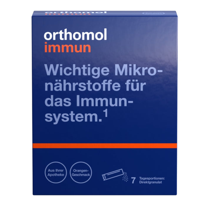 Orthomol Immun - Mikronährstoffe zur Unterstützung des Immunsystems - mit Vitamin C, Vitamin D und Zink - Orangen-Geschmack - Direktgranulat, 7 pcs. Daily portions