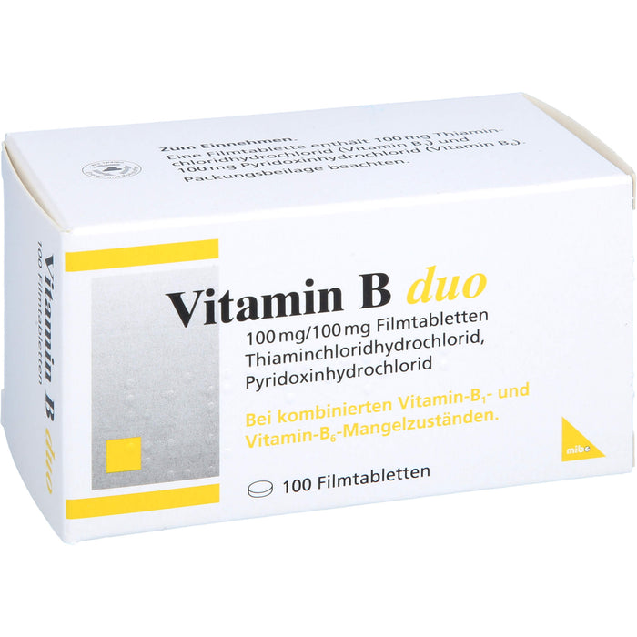 mibe Vitamin B duo Filmtabletten bei Mangel der Vitamine B1 und B6, 100 pc Tablettes