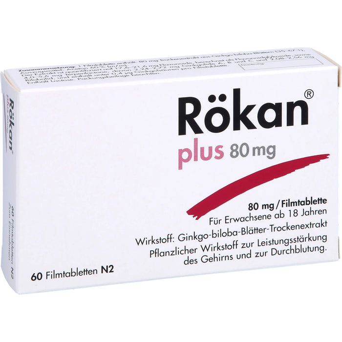 Rökan plus 80 mg Filmtabletten zur Leistungssteigerung des Gehirns, 60 pcs. Tablets